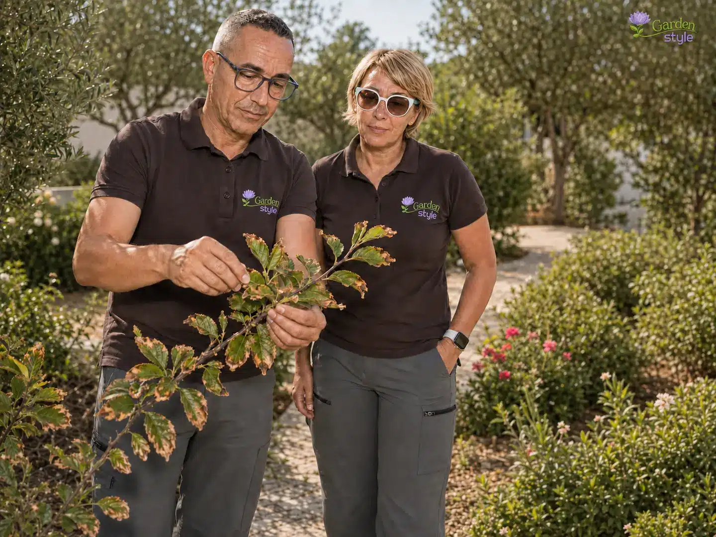 Foglie con bordi secchi causati da stress estivo